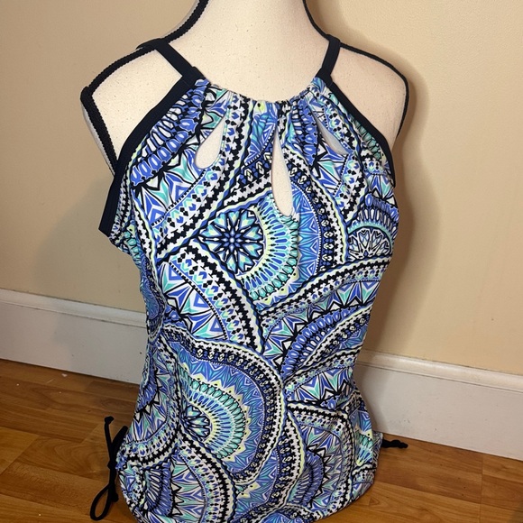 Free Country Other - Free Country XXL Womens Mist Blue Black Mandala Tankini Swim Top EUC 18